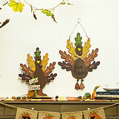 Glitzhome 20-Inch &quot;Give Thanks&quot; Wooden Turkey Wall D&eacute;cor. View a larger version of this product image.
