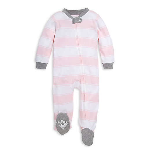 Alternate image 1 for Burt's Bees Baby® Rugby Stripe Organic Cotton Footed Pajama in Pink