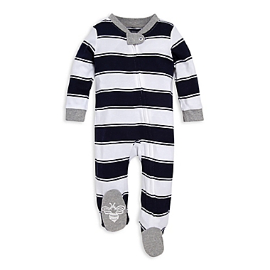 Burt&#39;s Bees Baby&reg; Newborn Rugby Peace Stripe Footie in Blue. View a larger version of this product image.