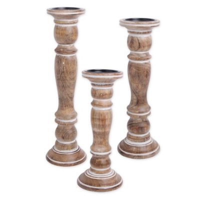 wood pillar candle holders