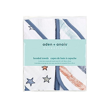 aden + anais&reg; Essentials Hit The Road 2-Pack Hooded Towels in Blue. View a larger version of this product image.