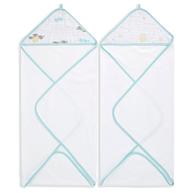aden + anais&reg; Essentials Partly Sunny 2-Pack Hooded Towels in Teal. View a larger version of this product image.