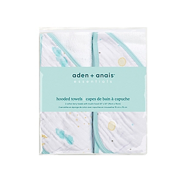 aden + anais&reg; Essentials Partly Sunny 2-Pack Hooded Towels in Teal. View a larger version of this product image.