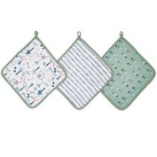 aden + anais&trade; essentials Dinotime 3-Pack Muslin Washcloths in Green