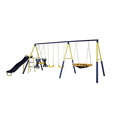 Sportspower Super Star Metal Swing and Slide Set in Blue/Yellow. View a larger version of this product image.