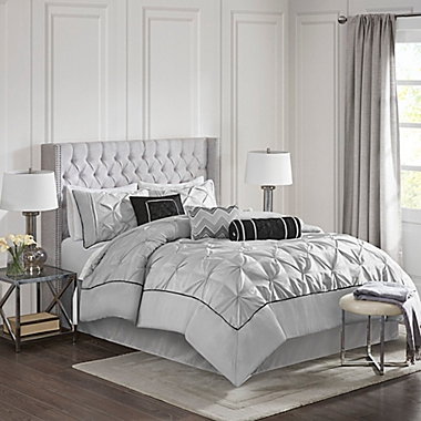 Madison Park Laurel 7-Piece Queen Comforter Set in Grey. View a larger version of this product image.