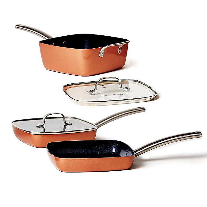 red copper square frying pan