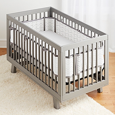 BreathableBaby&reg; Breathable Mesh  Chevron Crib Liner in Grey. View a larger version of this product image.