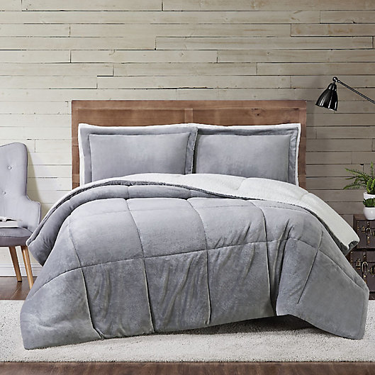 New Super Soft Grey Plush Fleece 3 pcs King Queen Comforter Shams 