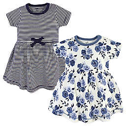 Touched by Nature Size 5T 2-Pack Floral Short Sleeve Organic Cotton Dresses in Navy