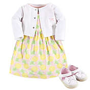 Hudson Baby&reg; Size 0-3M 3-Piece Pineapple Dress, Cardigan and Shoe Set in Yellow