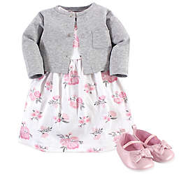 Hudson Baby® 3-Piece Floral Dress, Cardigan and Shoe Set in Pink