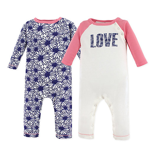 Alternate image 1 for Touched by Nature Size 12-18M 2-Pack Daisy Organic Cotton Coveralls