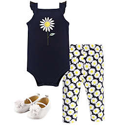 Hudson Baby® Size 9-12M 3-Piece Daisy Bodysuit, Pant and Shoe Set in Blue