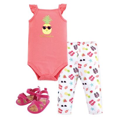 Hudson Baby&reg; Size 0-3M 3-Piece Hello Sunshine Bodysuit, Pant, and Sandal Set in Pink