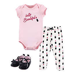 Little Treasure Size 0-3M 3-Piece Lipstick Bodysuit, Pant and Shoe Set in Pink
