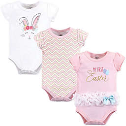 Little Treasure 3-Pack First Easter Bodysuits in Pink