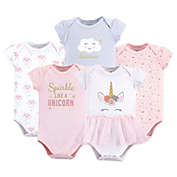 Little Treasure Size 0-3M 5-Pack Unicorn Sparkle Bodysuits in Pink