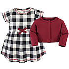 Alternate image 1 for Touched by Nature&reg; Size 3-6M 2-Piece Plaid Organic Cotton Dress and Cardigan Set in Black