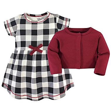 Touched by Nature&reg; Size 3-6M 2-Piece Plaid Organic Cotton Dress and Cardigan Set in Black. View a larger version of this product image.