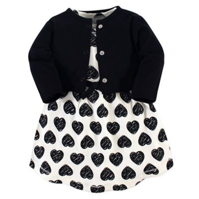 Touched by Nature Size 12-18M 2-Piece Heart Organic Cotton Dress and Cardigan Set in Black