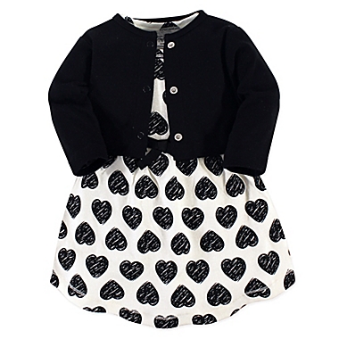 Touched by Nature Size 3T 2-Piece Heart Organic Cotton Dress and Cardigan Set in Black. View a larger version of this product image.