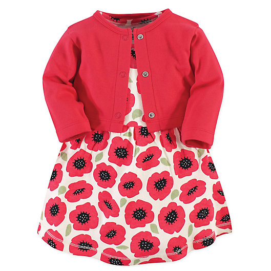 Alternate image 1 for Touched by Nature 2-Piece Organic Cotton Poppy Dress and Cardigan Set