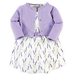 Touched by Nature Size 9-12M 2-Piece Lavender Organic Cotton Dress and Cardigan Set in Purple