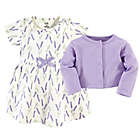 Alternate image 1 for Touched by Nature Size 9-12M 2-Piece Lavender Organic Cotton Dress and Cardigan Set in Purple
