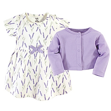 Touched by Nature Size 9-12M 2-Piece Lavender Organic Cotton Dress and Cardigan Set in Purple. View a larger version of this product image.
