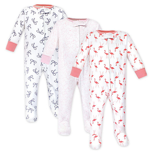 Alternate image 1 for Yoga Sprout 3-Pack Flamingo Sleep N' Play Footed Pajamas