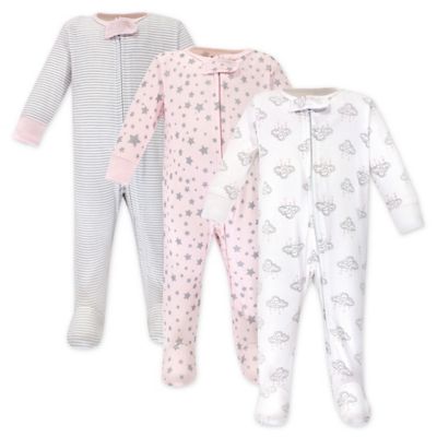 Hudson Baby&reg; Size 0-3M 3-Pack Cloud Mobile Sleep N&#39; Play Footed Pajamas