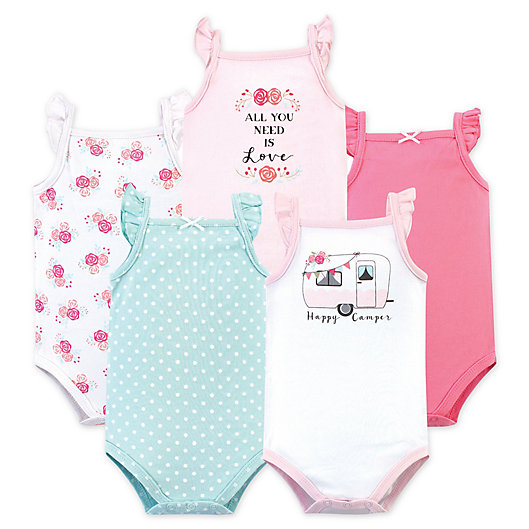 Happy Camper Long Sleeve 5-Pack Touched by Nature Organic Cotton Bodysuits 