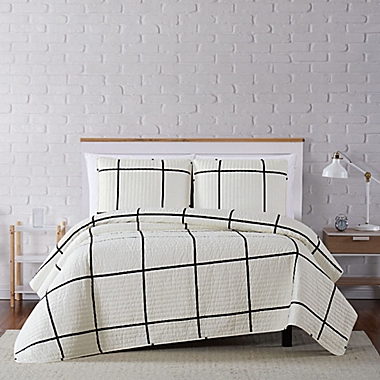 Truly Soft&reg; Kurt Windowpane Quilt Set in Ivory/Black. View a larger version of this product image.