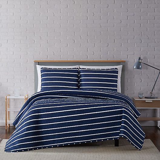 Alternate image 1 for Truly Soft® Maddow Stripe 2-Piece Twin XL Quilt Set in Navy