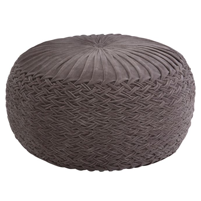 Simpli Home™ Grafton Round Velvet Pouf in Grey | Bed Bath ...