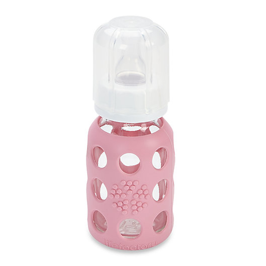 Alternate image 1 for Lifefactory® 4 oz. Glass Baby Bottle w/Silicone Sleeve in Pink