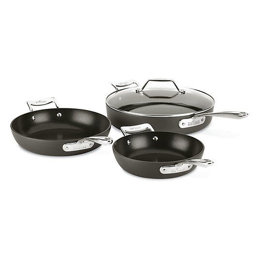 Alternate image 1 for All-Clad Essentials Nonstick 7 qt. Stainless Steel 4-Piece Hard-Anodized Skillet Set