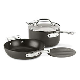 All-Clad Essentials Nonstick 3.5 qt. Hard-Anodized 3-Piece Small Fry and Saucepan Set