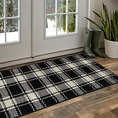 Bee &amp; Willow&trade; Plaid 1&#39;8 x 4&#39;6 Runner in Black/Cream. View a larger version of this product image.