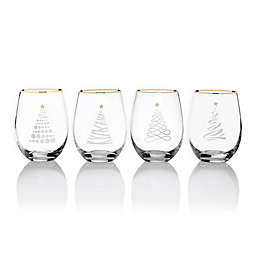 Mikasa® Celebrations 4-Piece Christmas Tree Stemless Wine Glass Set