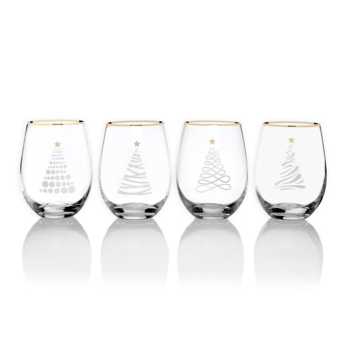 Mikasa® Celebrations 4-Piece Christmas Tree Stemless Wine Glass Set