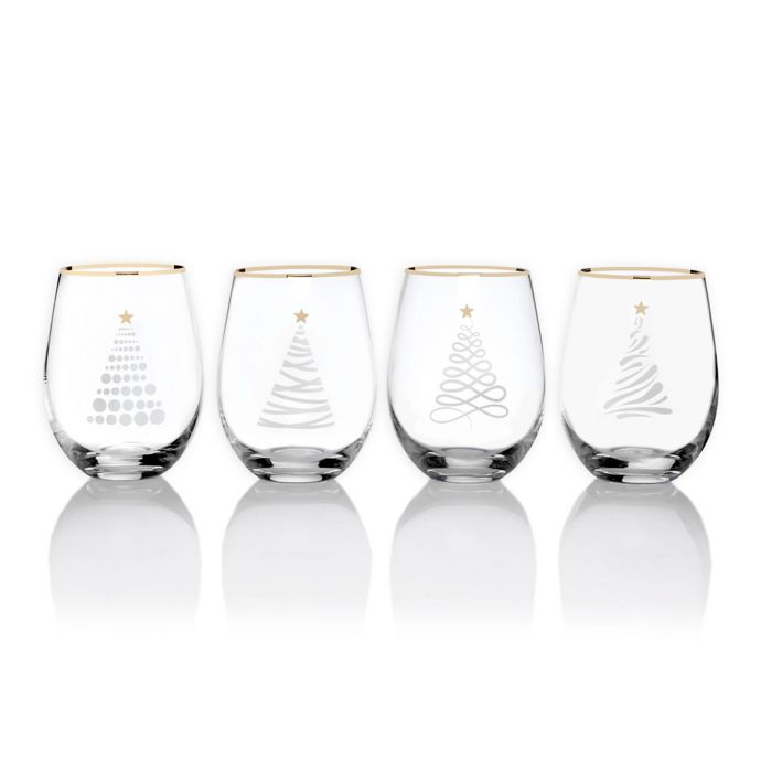 Mikasa® Celebrations 4Piece Christmas Tree Stemless Wine Glass Set