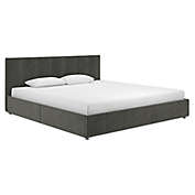 EveryRoom Ryder King Velvet Upholstered Bed Frame with Storage in Grey