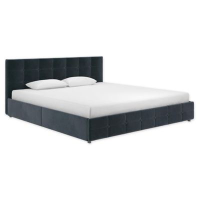 Everyroom Ryder Velvet Upholstered Bed, Tufted King Bed Frame With Storage