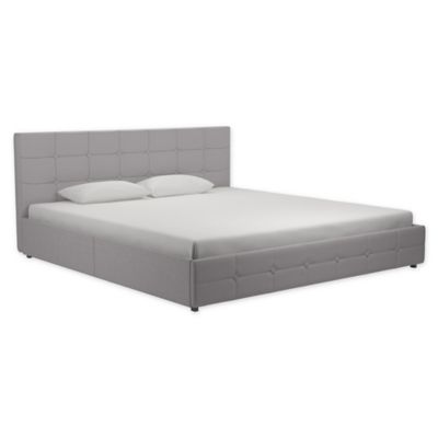 EveryRoom Ryder King Linen Upholstered Bed Frame with Storage in Grey