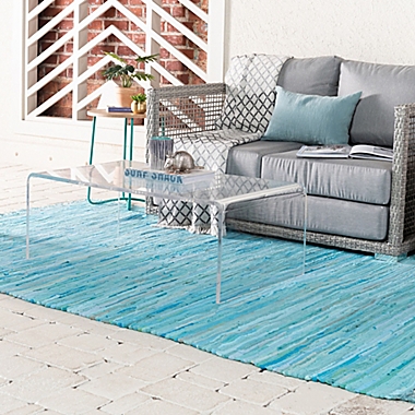 Unique Loom Chindi Stripe 9&#39; x 12&#39; Braided Area Rug in Turquoise. View a larger version of this product image.