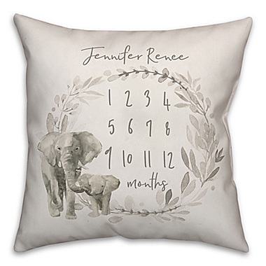 Watercolor Elephant Wreath Personalized Throw Pillow. View a larger version of this product image.