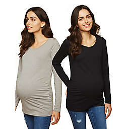 Motherhood Maternity® Large 2-Pack BumpStart Long Sleeve Tops in Grey/Black