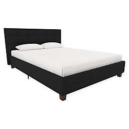 EveryRoom Ryder Queen Linen Upholstered Bed Frame in Black